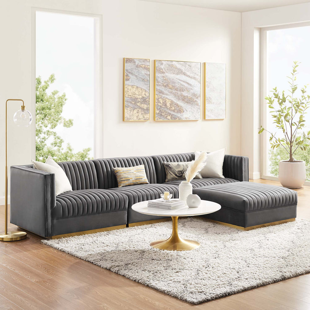 Sanguine 4-Piece Channel Tufted Performance Velvet Modular Sectional Sofa - Gray
