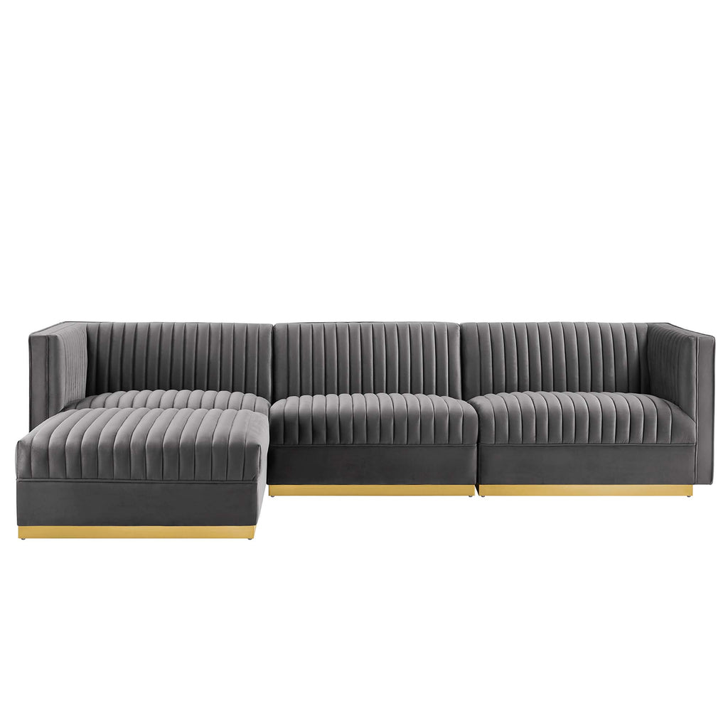 Sanguine 4-Piece Channel Tufted Performance Velvet Modular Sectional Sofa - Gray