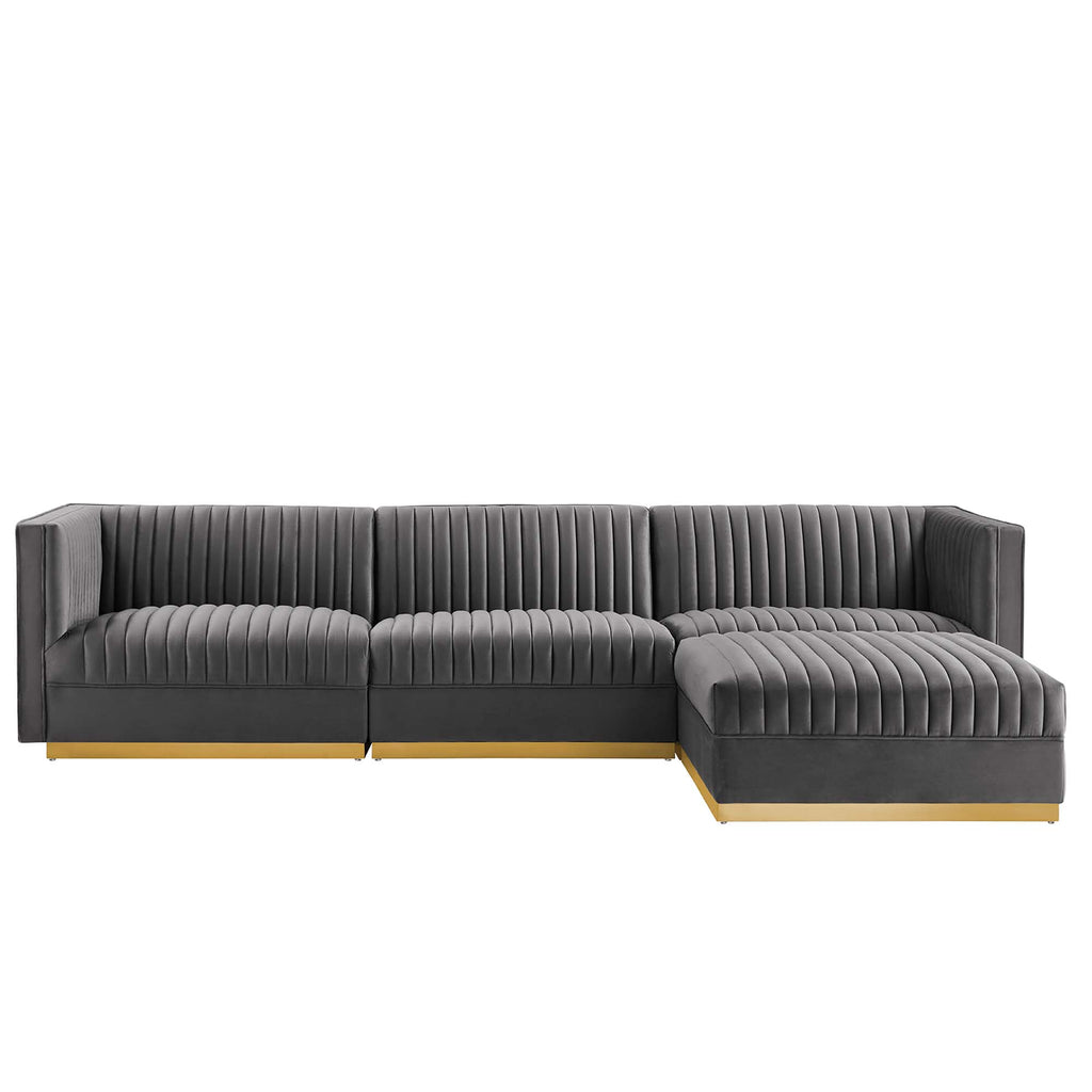 Sanguine 4-Piece Channel Tufted Performance Velvet Modular Sectional Sofa - Gray