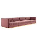 Sanguine Channel Tufted Performance Velvet 4-Seat Modular Sectional Sofa - Dusty Rose