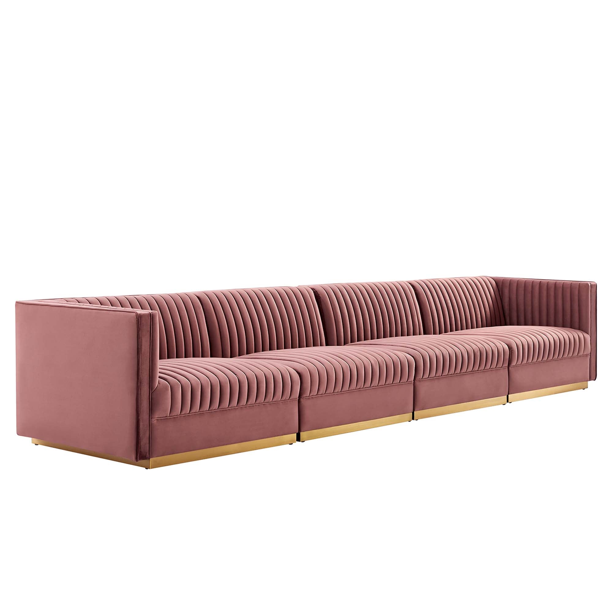 Sanguine Channel Tufted Performance Velvet 4-Seat Modular Sectional Sofa - Dusty Rose