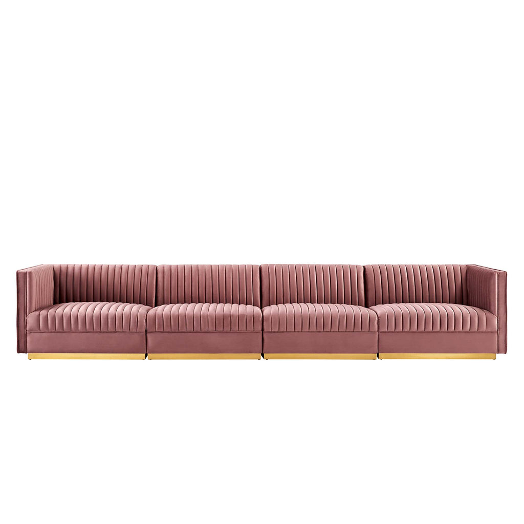Sanguine Channel Tufted Performance Velvet 4-Seat Modular Sectional Sofa - Dusty Rose