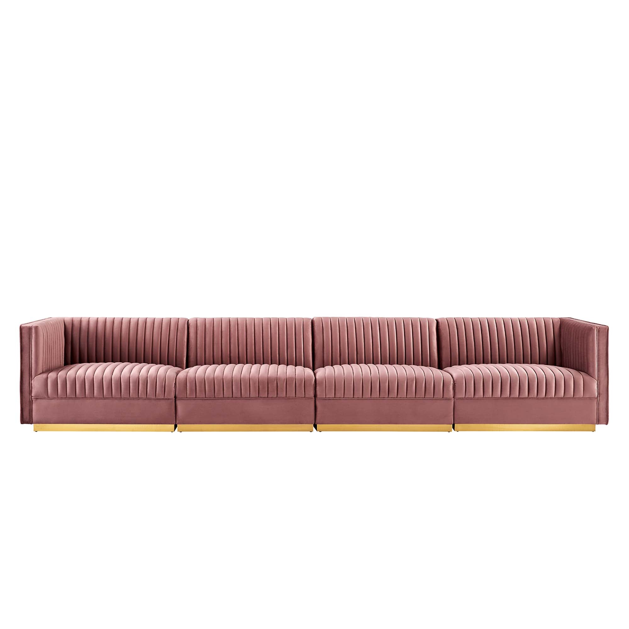 Sanguine Channel Tufted Performance Velvet 4-Seat Modular Sectional Sofa - Dusty Rose