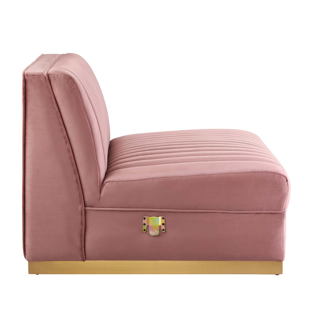 Sanguine Channel Tufted Performance Velvet 4-Seat Modular Sectional Sofa - Dusty Rose