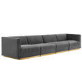 Sanguine Channel Tufted Performance Velvet 4-Seat Modular Sectional Sofa - Gray