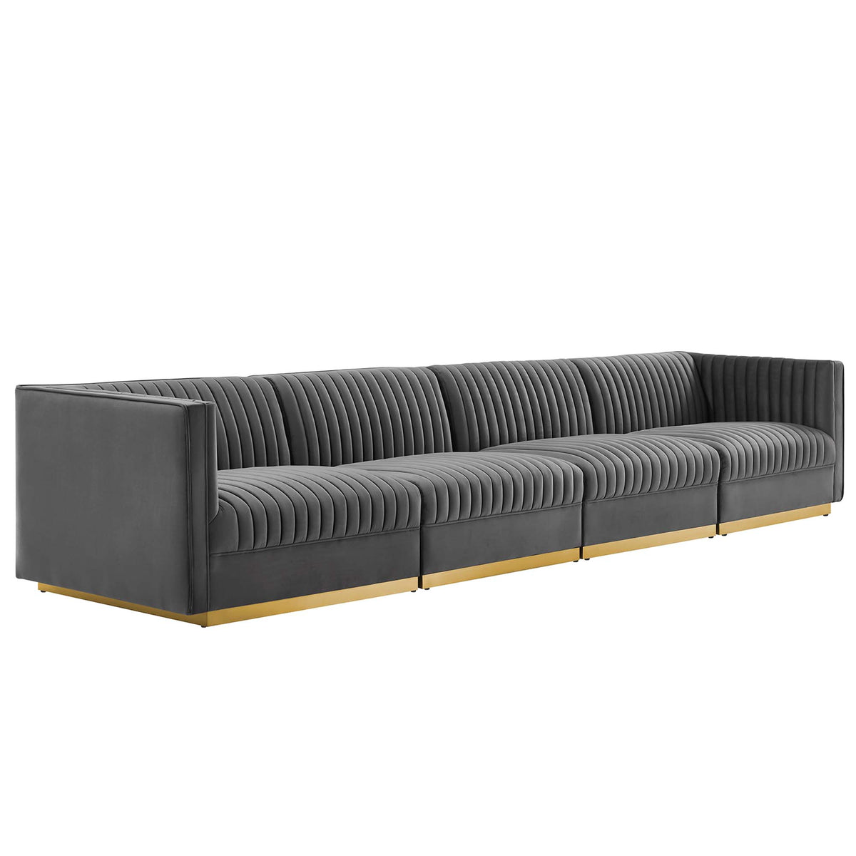 Sanguine Channel Tufted Performance Velvet 4-Seat Modular Sectional Sofa - Gray