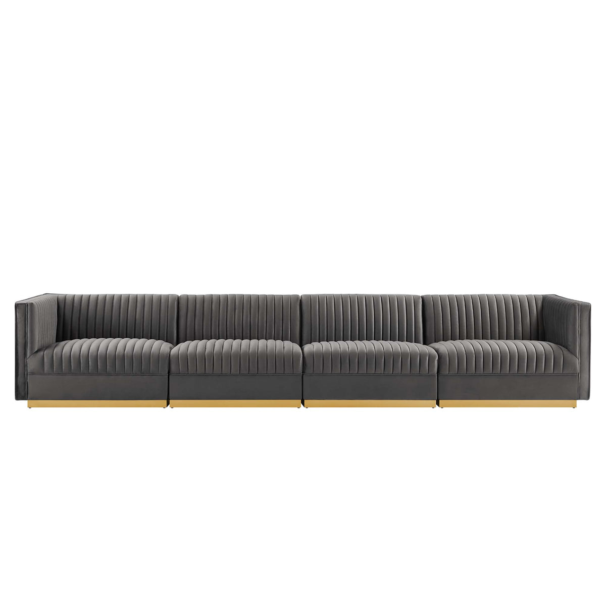 Sanguine Channel Tufted Performance Velvet 4-Seat Modular Sectional Sofa - Gray
