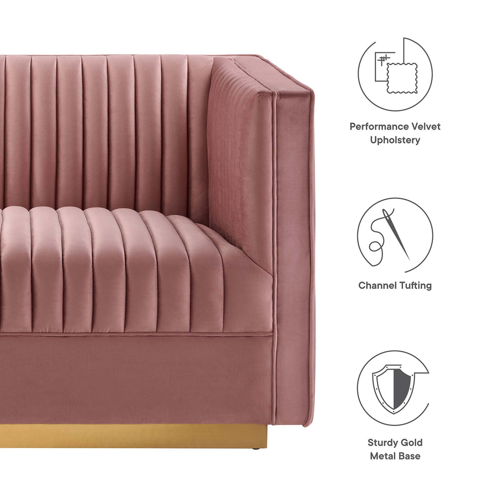 Sanguine 5-Piece Channel Tufted Performance Velvet Modular Sectional Sofa - Dusty Rose