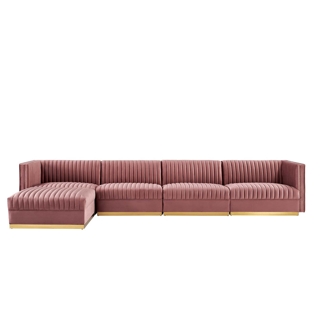 Sanguine 5-Piece Channel Tufted Performance Velvet Modular Sectional Sofa - Dusty Rose