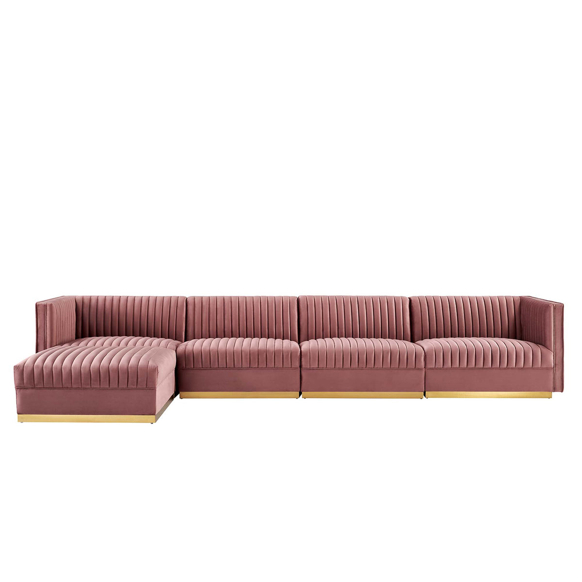 Sanguine 5-Piece Channel Tufted Performance Velvet Modular Sectional Sofa - Dusty Rose