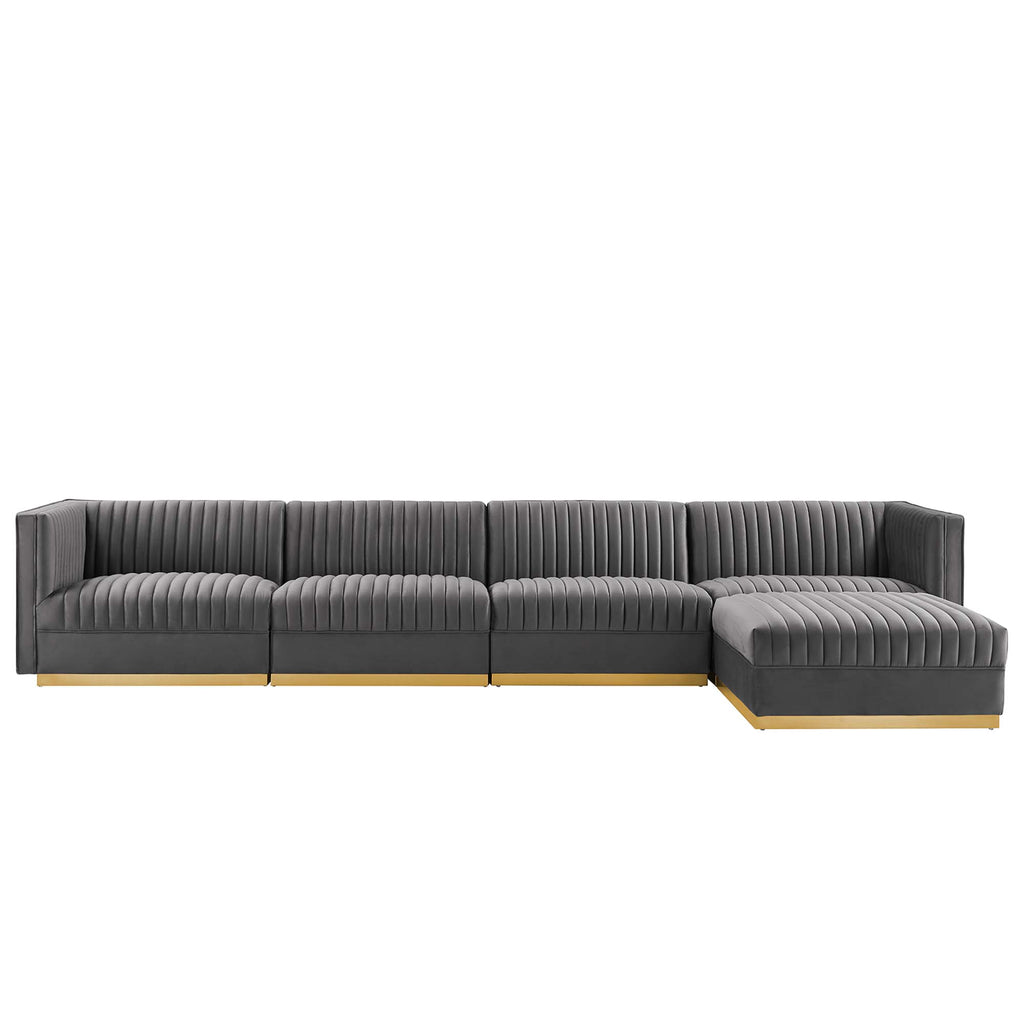 Sanguine 5-Piece Channel Tufted Performance Velvet Modular Sectional Sofa - Gray