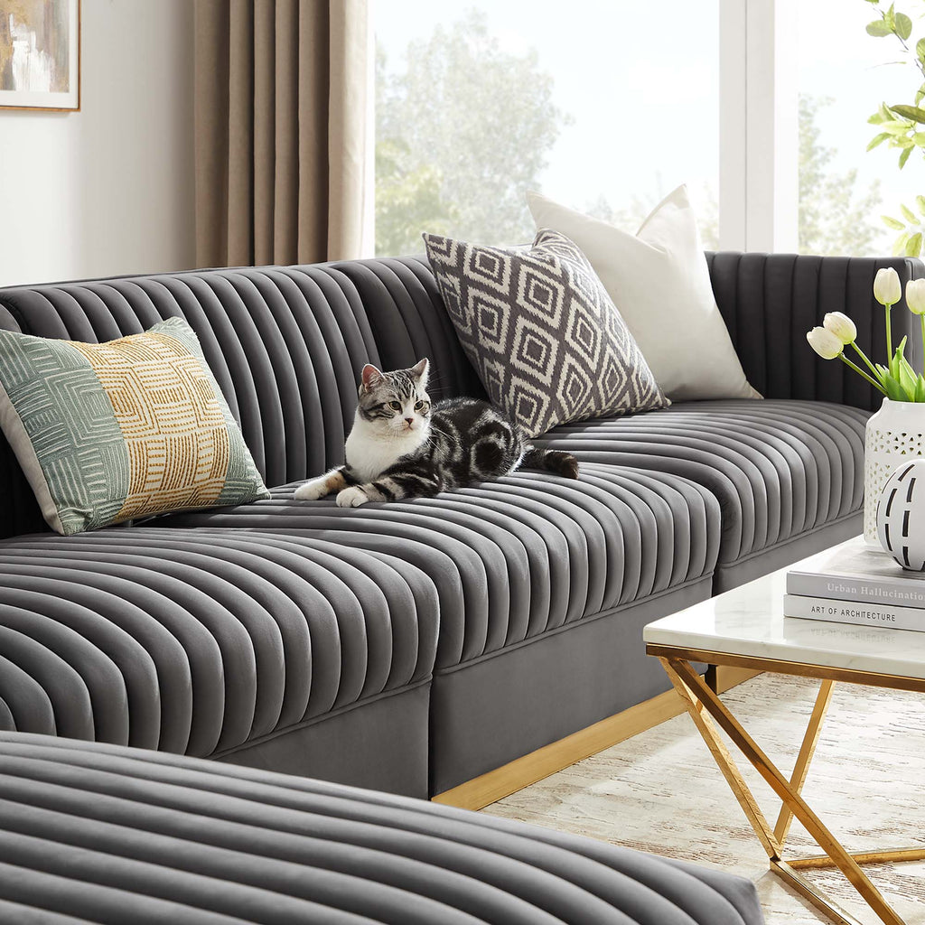 Sanguine 5-Piece Channel Tufted Performance Velvet Modular Sectional Sofa - Gray