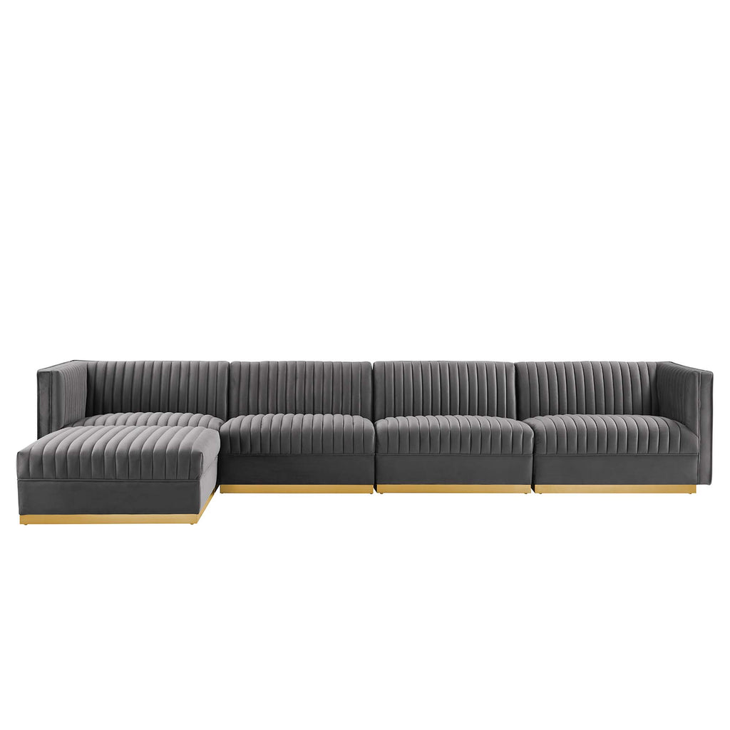 Sanguine 5-Piece Channel Tufted Performance Velvet Modular Sectional Sofa - Gray
