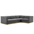 Sanguine 4-Piece Channel Tufted Performance Velvet Right-Facing Modular Sectional Sofa - Gray