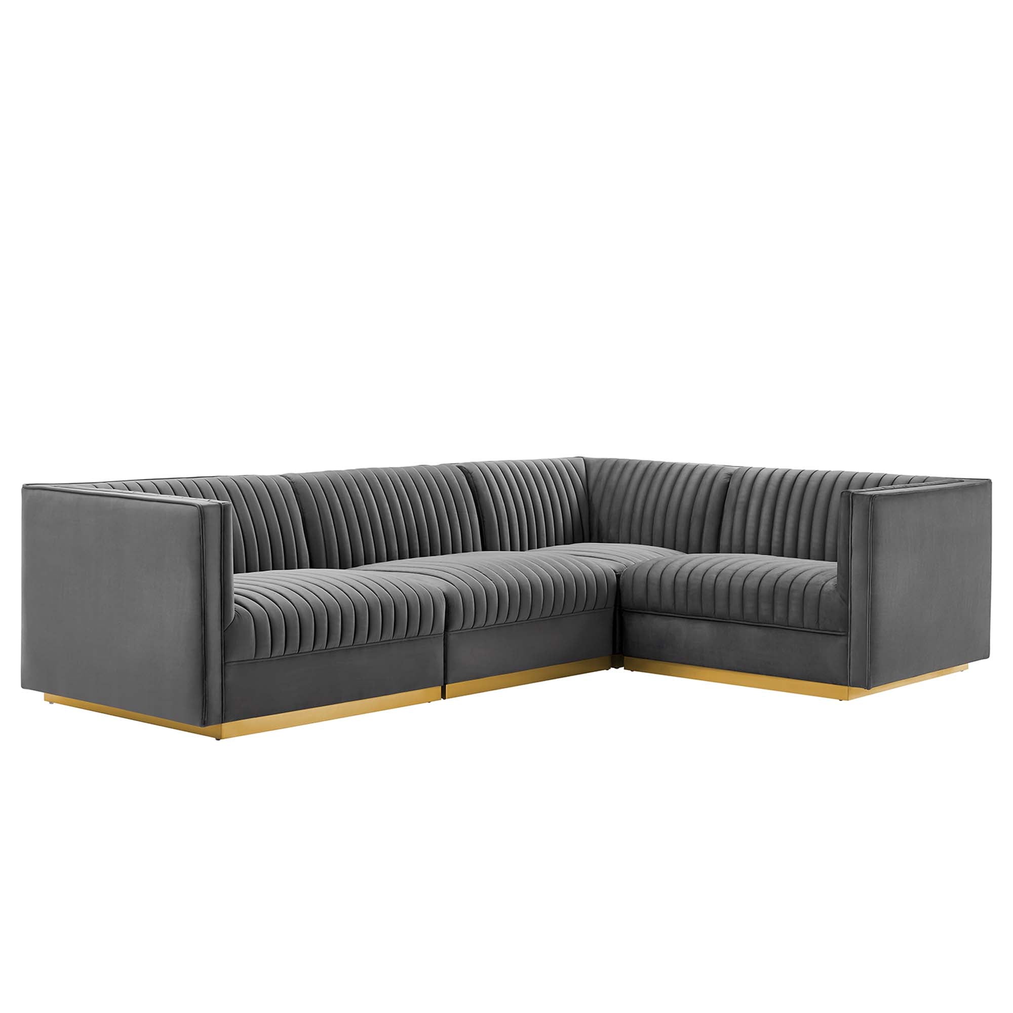Sanguine 4-Piece Channel Tufted Performance Velvet Right-Facing Modular Sectional Sofa - Gray