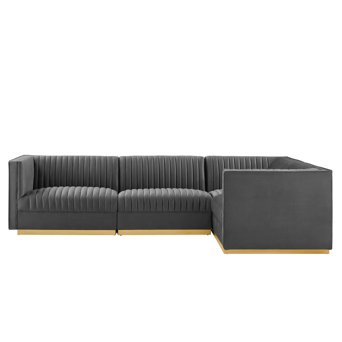 Sanguine 4-Piece Channel Tufted Performance Velvet Right-Facing Modular Sectional Sofa - Gray