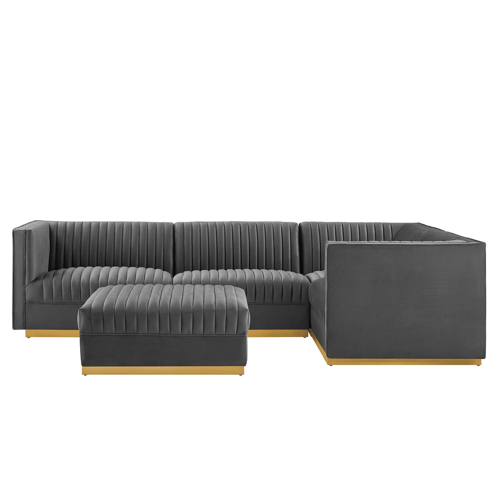 Sanguine 5-Piece Channel Tufted Performance Velvet Right-Facing Modular Sectional Sofa - Gray