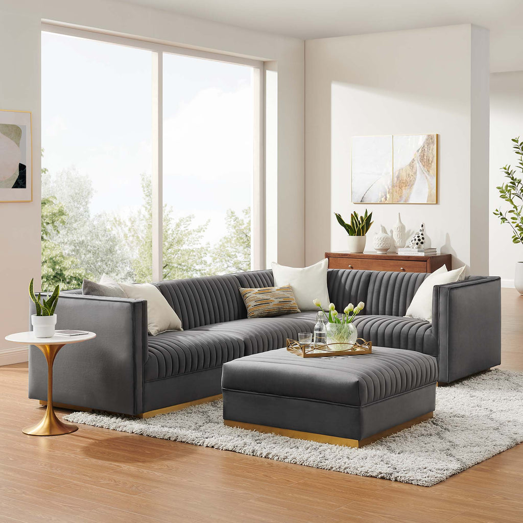 Sanguine 5-Piece Channel Tufted Performance Velvet Right-Facing Modular Sectional Sofa - Gray