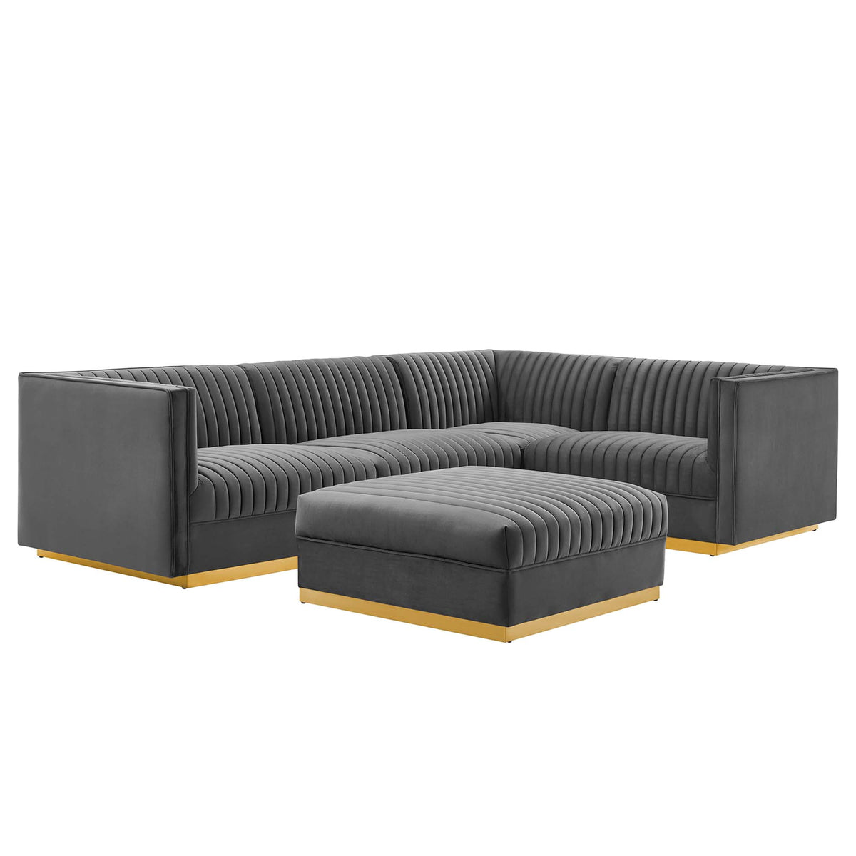 Sanguine 5-Piece Channel Tufted Performance Velvet Right-Facing Modular Sectional Sofa - Gray