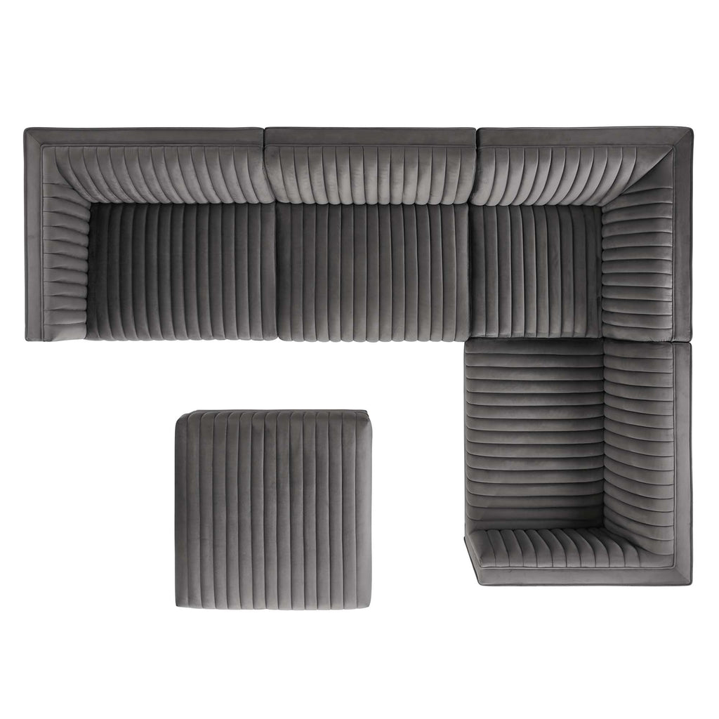 Sanguine 5-Piece Channel Tufted Performance Velvet Right-Facing Modular Sectional Sofa - Gray