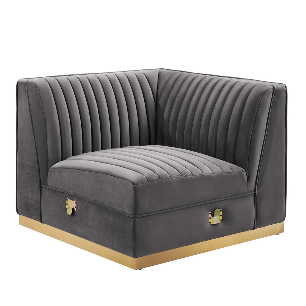 Sanguine 5-Piece Channel Tufted Performance Velvet Right-Facing Modular Sectional Sofa - Gray