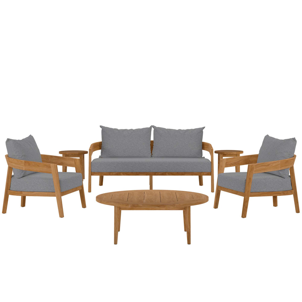 Brisbane 6-Piece Teak Wood Outdoor Patio Set - Natural Gray