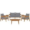 Brisbane 6-Piece Teak Wood Outdoor Patio Set - Natural Gray