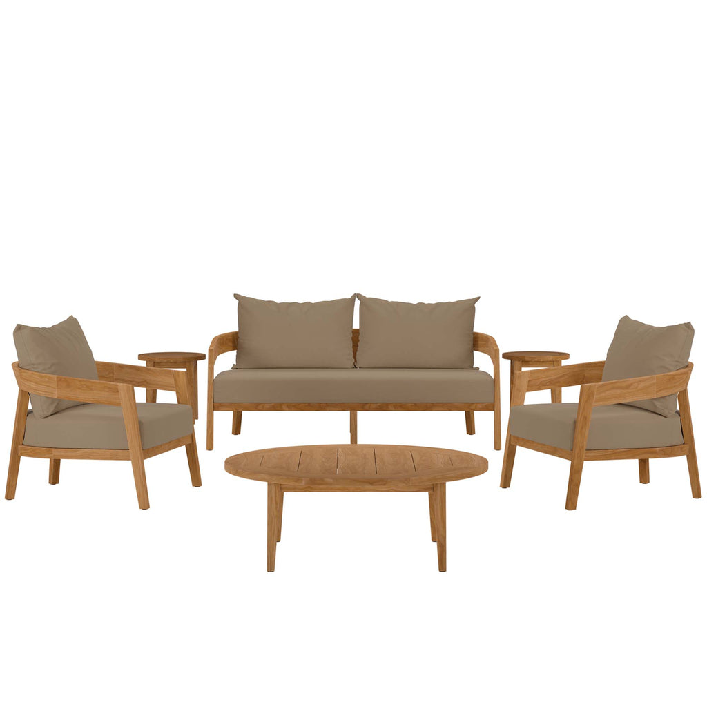 Brisbane 6-Piece Teak Wood Outdoor Patio Set - Natural Light Brown