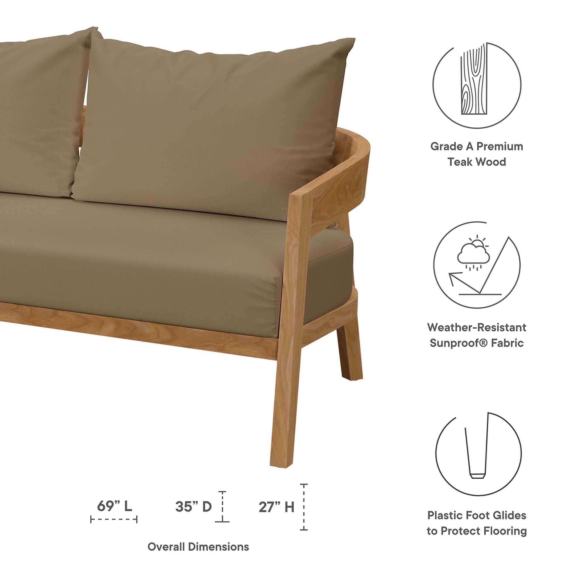 Brisbane 6-Piece Teak Wood Outdoor Patio Set - Natural Light Brown
