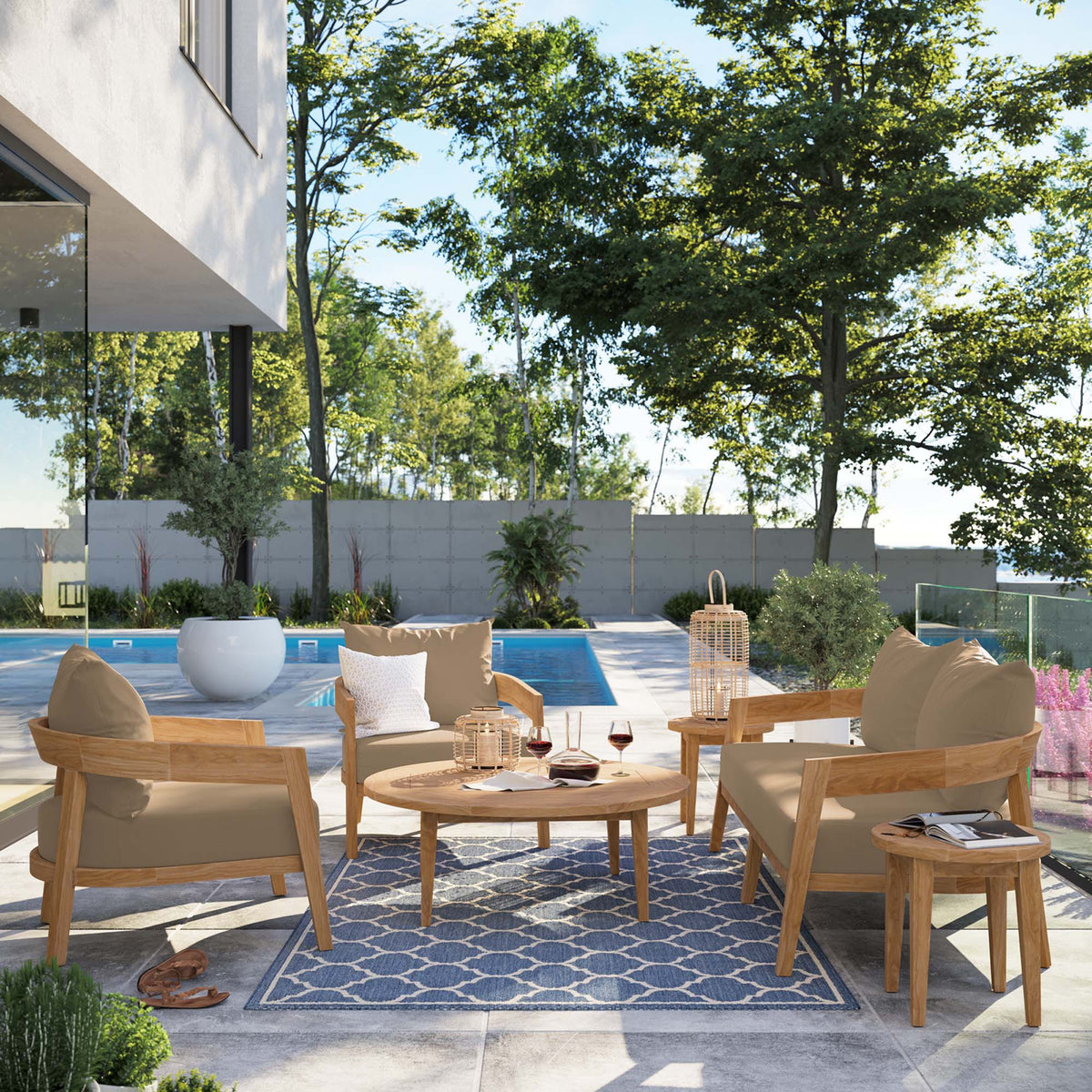Brisbane 6-Piece Teak Wood Outdoor Patio Set - Natural Light Brown