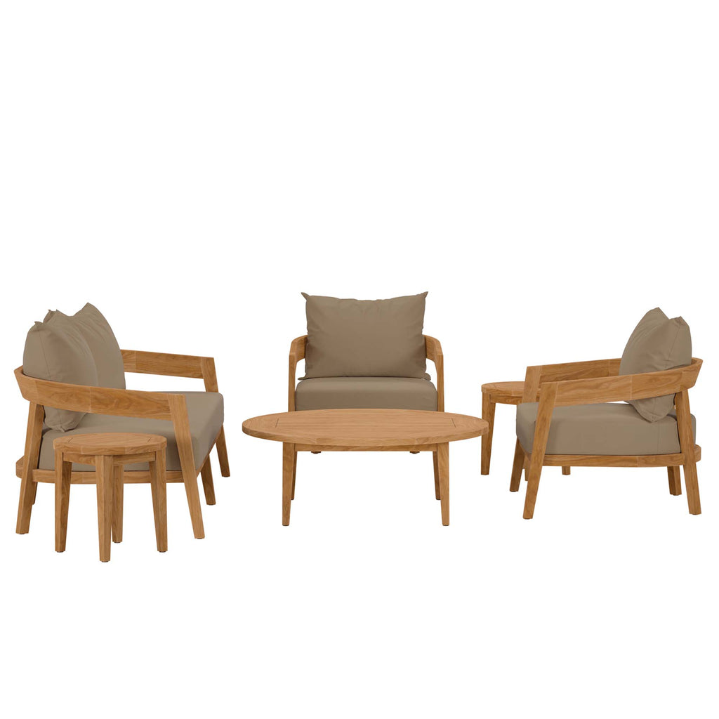 Brisbane 6-Piece Teak Wood Outdoor Patio Set - Natural Light Brown