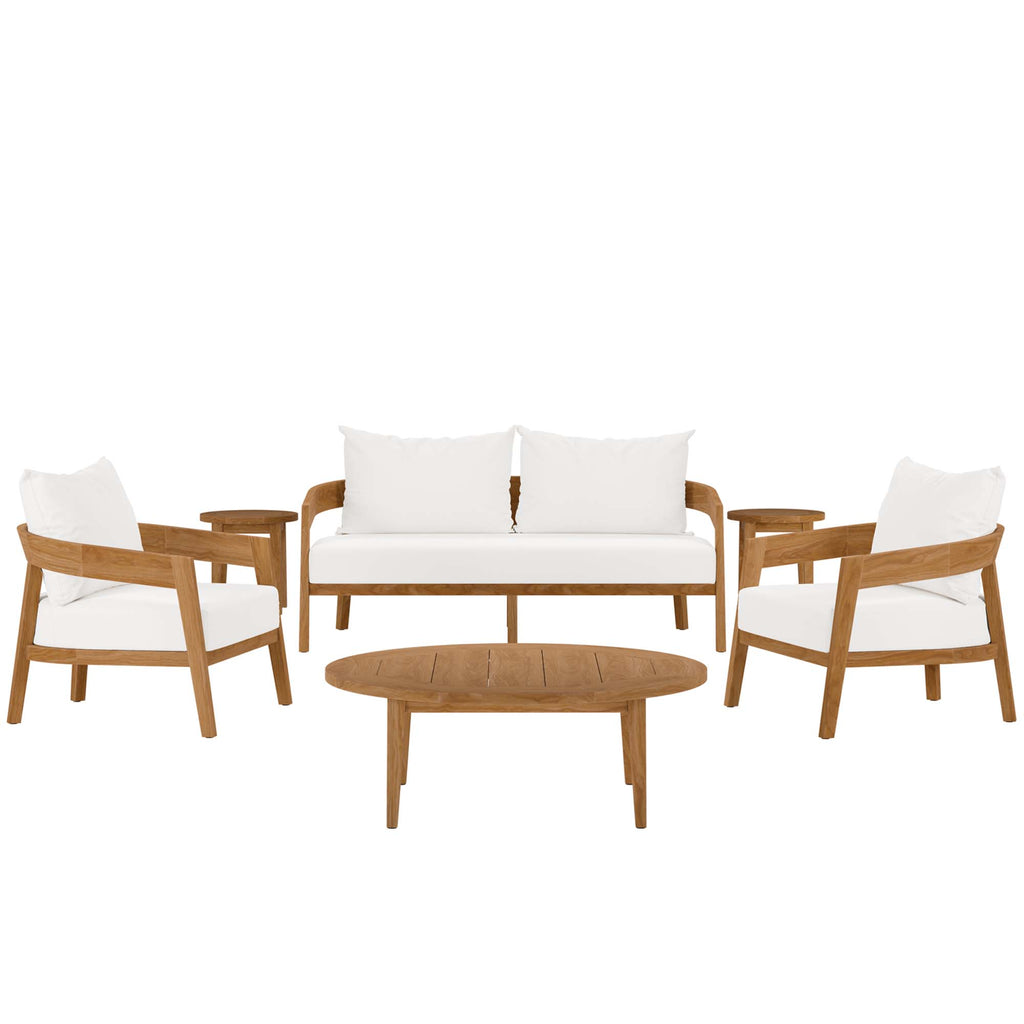 Brisbane 6-Piece Teak Wood Outdoor Patio Set - Natural White