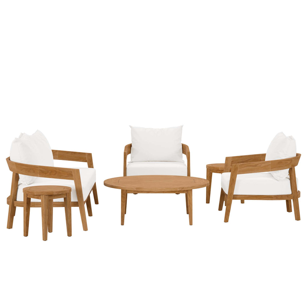 Brisbane 6-Piece Teak Wood Outdoor Patio Set - Natural White