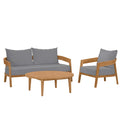 Brisbane 3-Piece Teak Wood Outdoor Patio Set - Natural Gray (Armchair, Coffee Table, Loveseat)