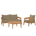 Brisbane 3-Piece Teak Wood Outdoor Patio Set - Natural Light Brown (Armchair, Coffee Table, Loveseat)