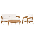 Brisbane 3-Piece Teak Wood Outdoor Patio Set - Natural White (Armchair, Coffee Table, Loveseat)