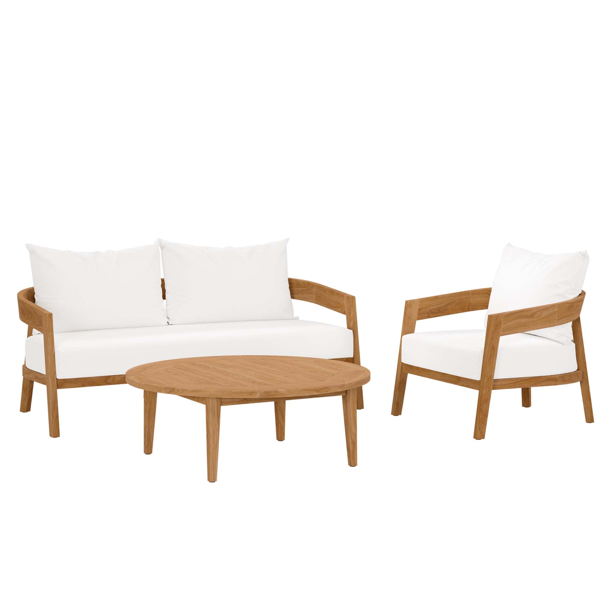 Brisbane 3-Piece Teak Wood Outdoor Patio Set - Natural White (Armchair, Coffee Table, Loveseat)
