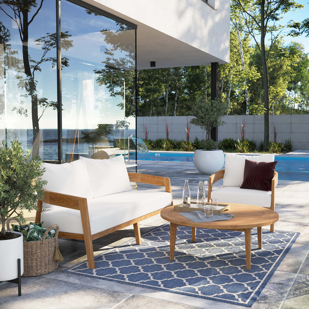 Brisbane 3-Piece Teak Wood Outdoor Patio Set - Natural White (Armchair, Coffee Table, Loveseat)