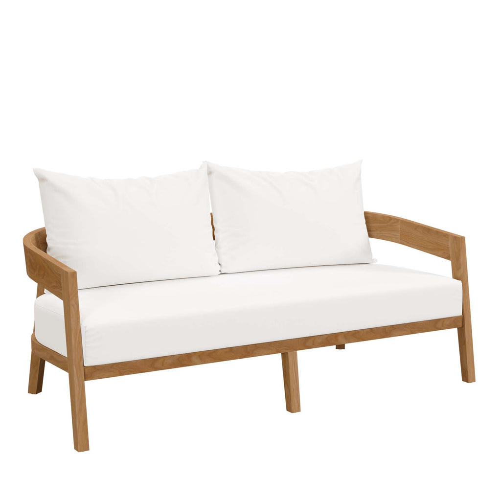 Brisbane 3-Piece Teak Wood Outdoor Patio Set - Natural White (Armchair, Coffee Table, Loveseat)