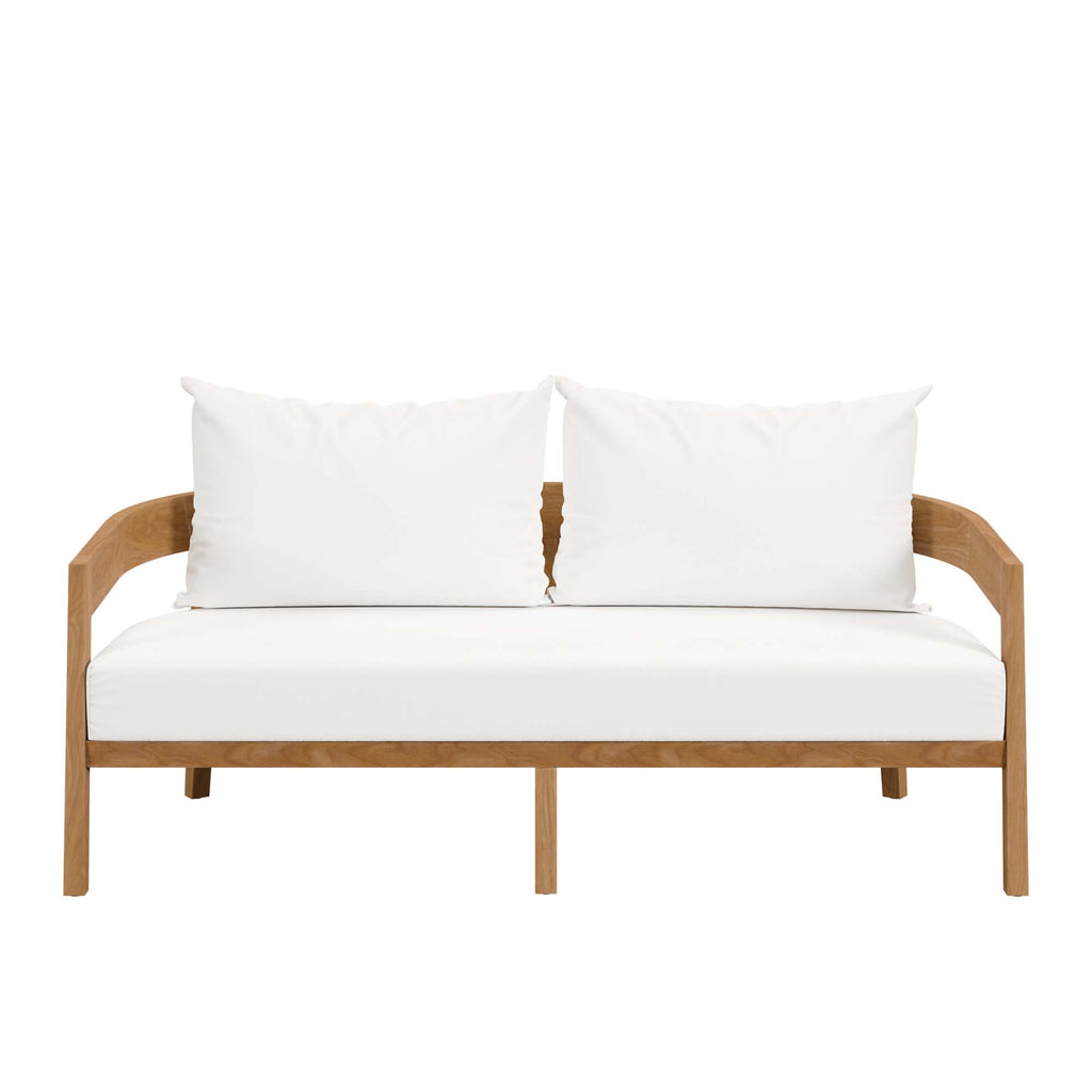 Brisbane 3-Piece Teak Wood Outdoor Patio Set - Natural White (Armchair, Coffee Table, Loveseat)