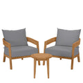 Brisbane 3-Piece Teak Wood Outdoor Patio Set - Natural Gray (2 Armchairs, Side Table)