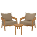 Brisbane 3-Piece Teak Wood Outdoor Patio Set - Natural Light Brown (2 Armchairs, Side Table)