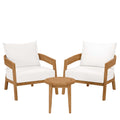 Brisbane 3-Piece Teak Wood Outdoor Patio Set - Natural White (2 Armchairs, Side Table)
