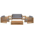 Carlsbad 6-Piece Teak Wood Outdoor Patio Set - Natural Gray