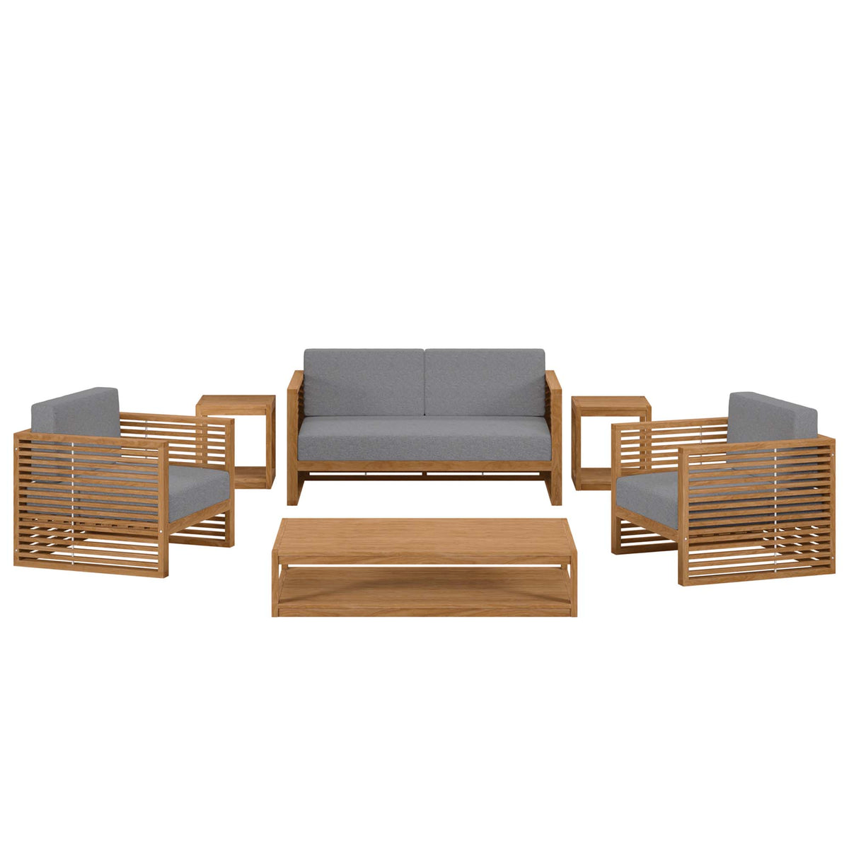Carlsbad 6-Piece Teak Wood Outdoor Patio Set - Natural Gray
