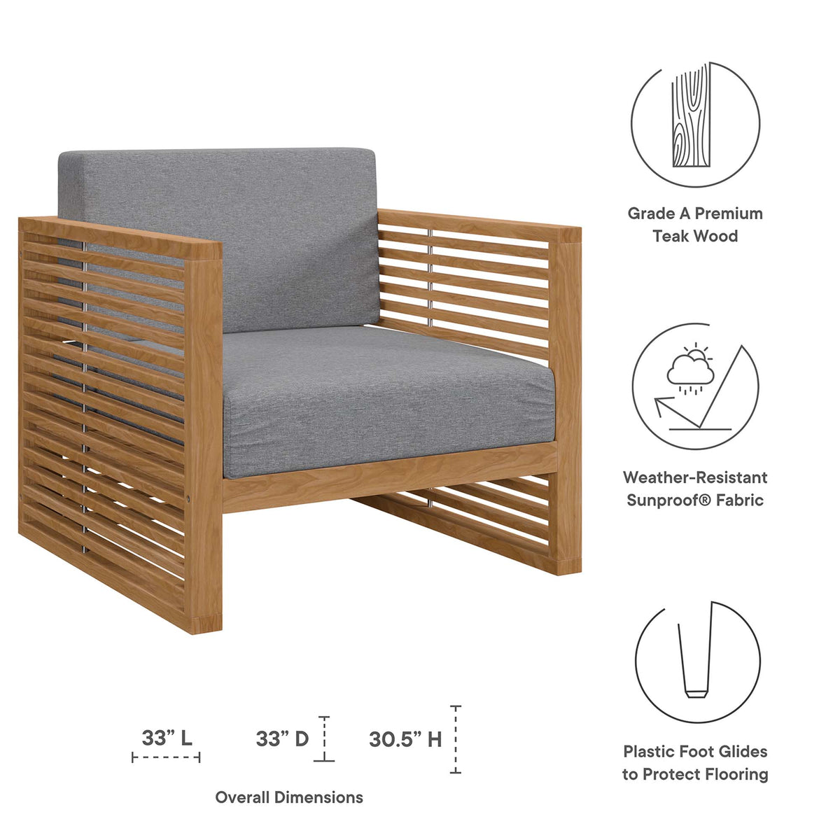Carlsbad 6-Piece Teak Wood Outdoor Patio Set - Natural Gray