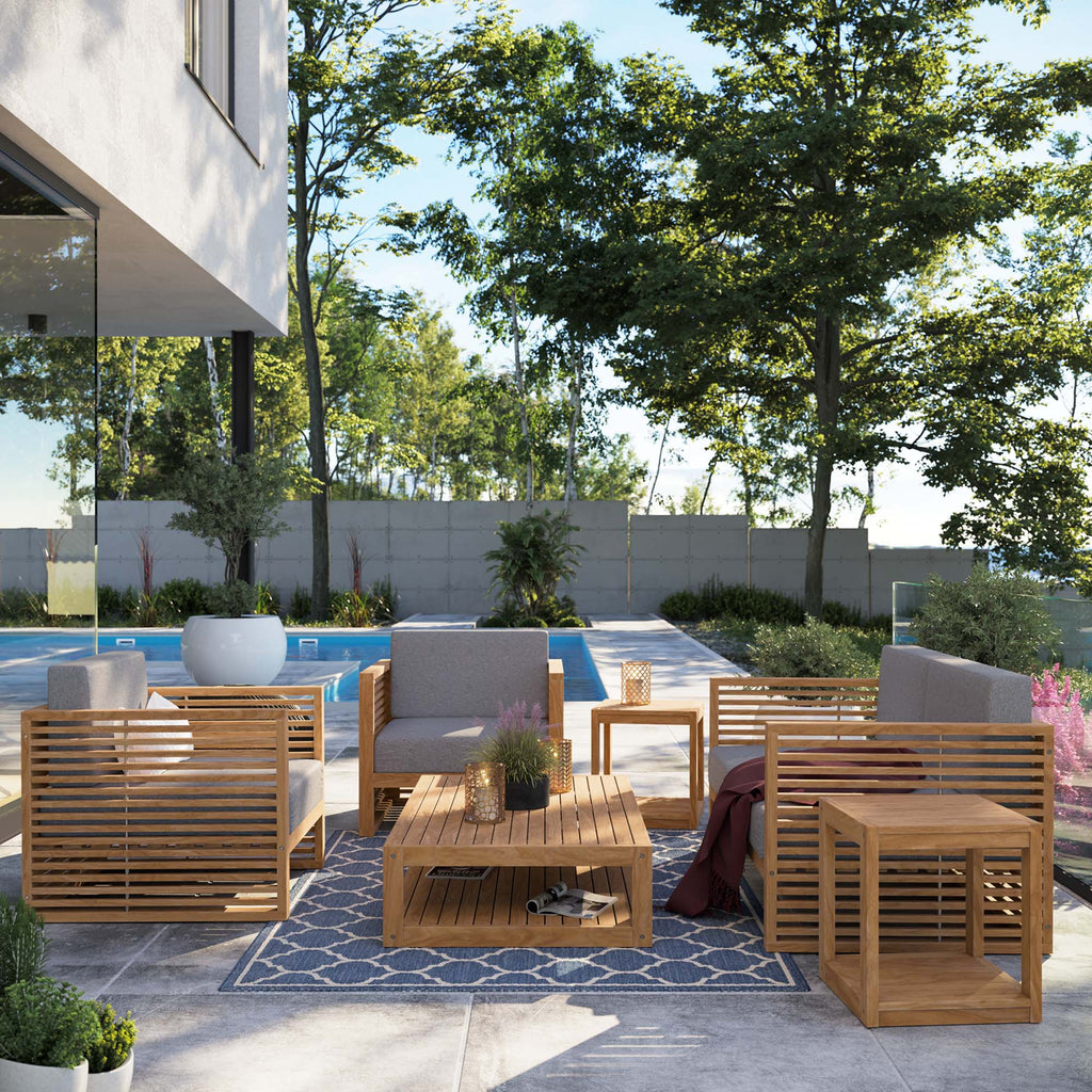 Carlsbad 6-Piece Teak Wood Outdoor Patio Set - Natural Gray