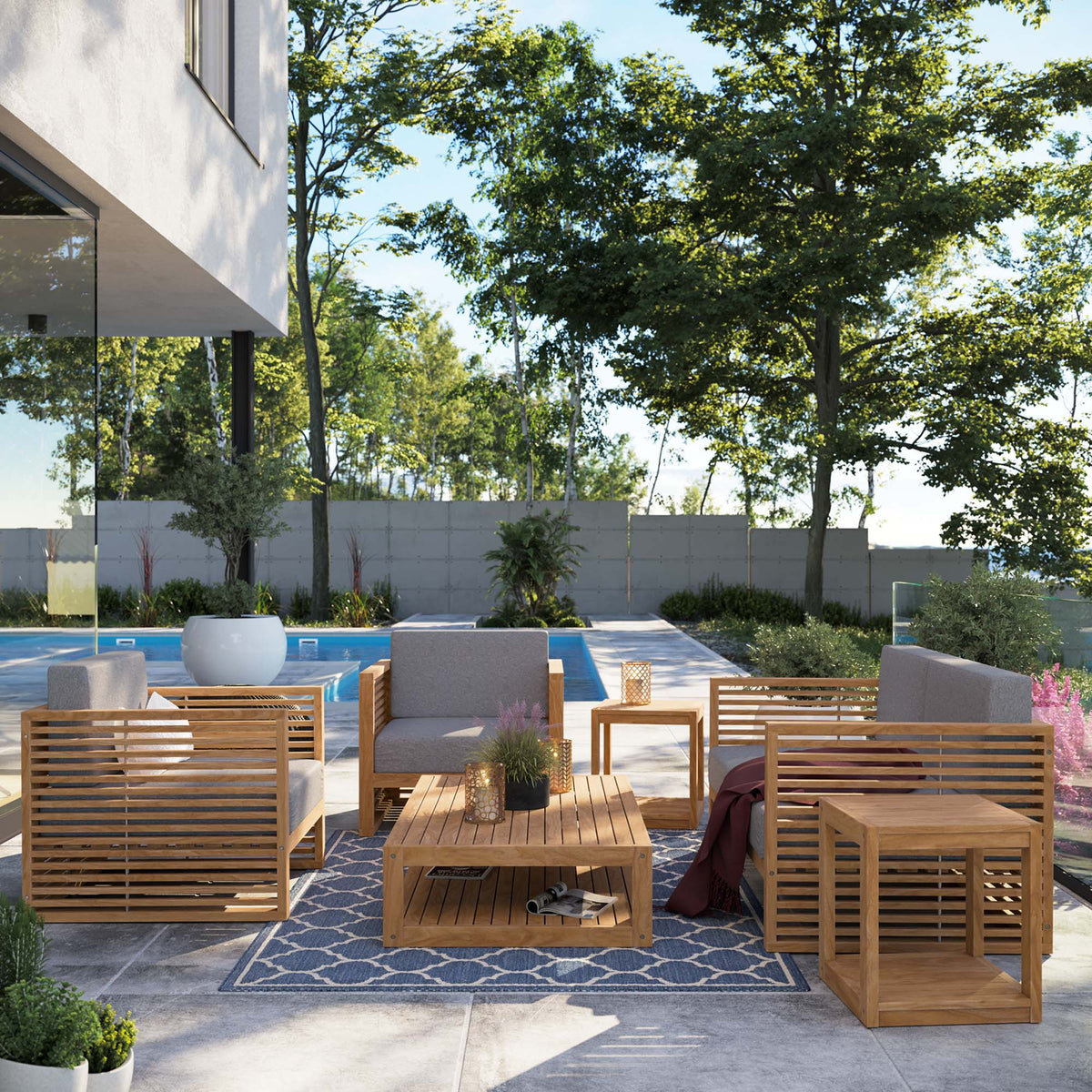 Carlsbad 6-Piece Teak Wood Outdoor Patio Set - Natural Gray