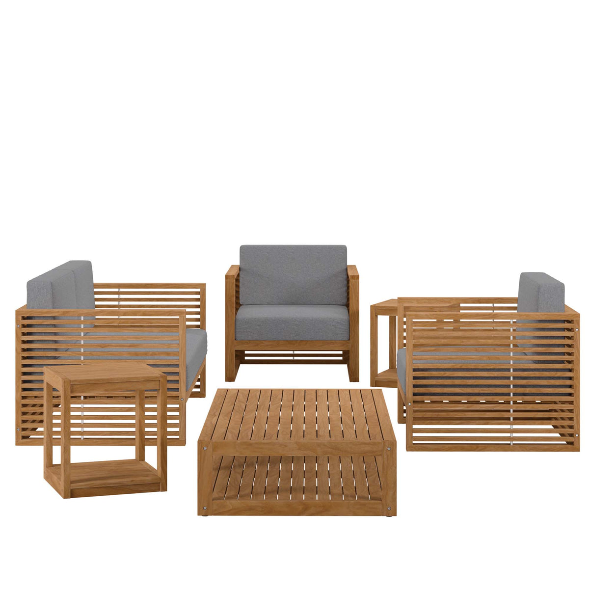 Carlsbad 6-Piece Teak Wood Outdoor Patio Set - Natural Gray