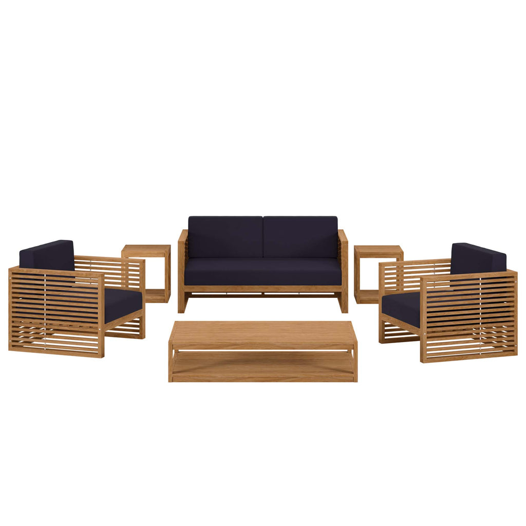 Carlsbad 6-Piece Teak Wood Outdoor Patio Set - Natural Navy